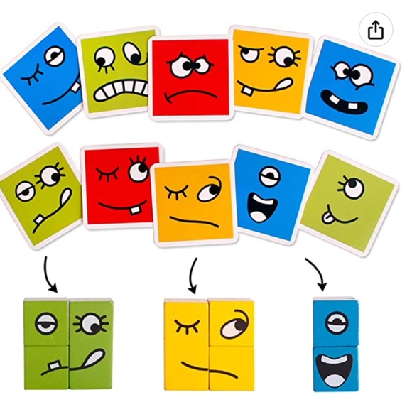 NEW Montessori Wooden Expressions Matching Block Puzzles Building Cubes - Picture 2 of 6